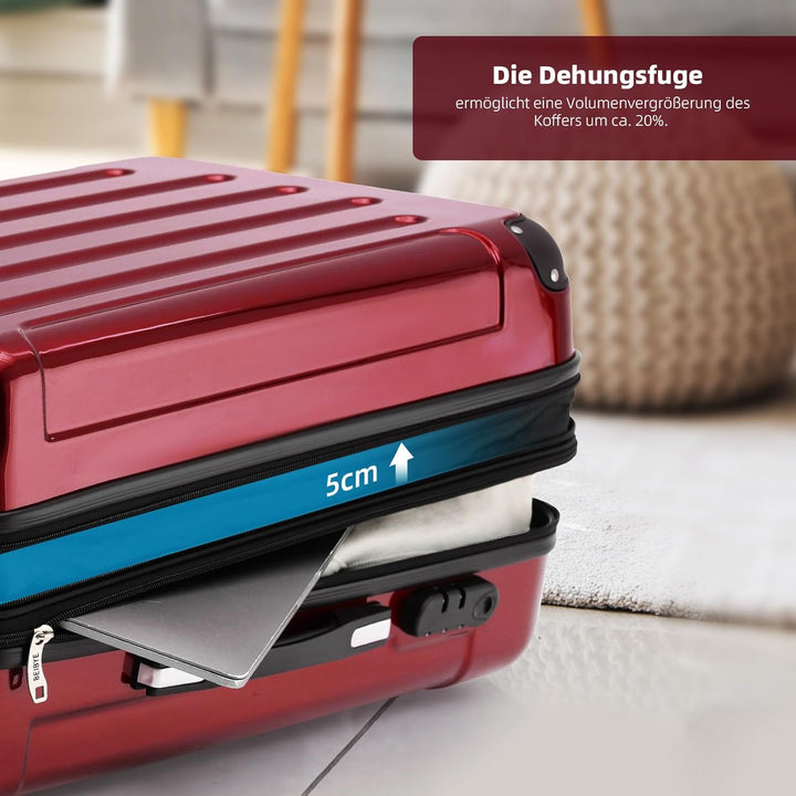 BEIBYE Zwillingsrollen 2048 Hartschale Trolley Koffer Reisekoffer Taschen Gepäck in M-L-XL-Set (Rot,