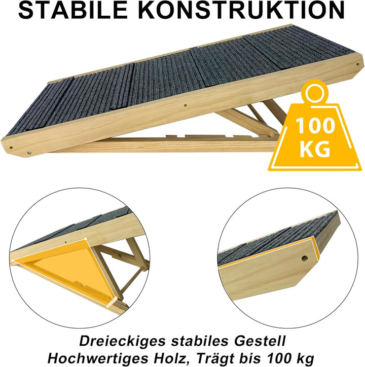 100x40 cm Klappbar Hunderampe Grosse Hundetreppe Haustiertreppe Holz Höhenverstellbar mit Rutschfest