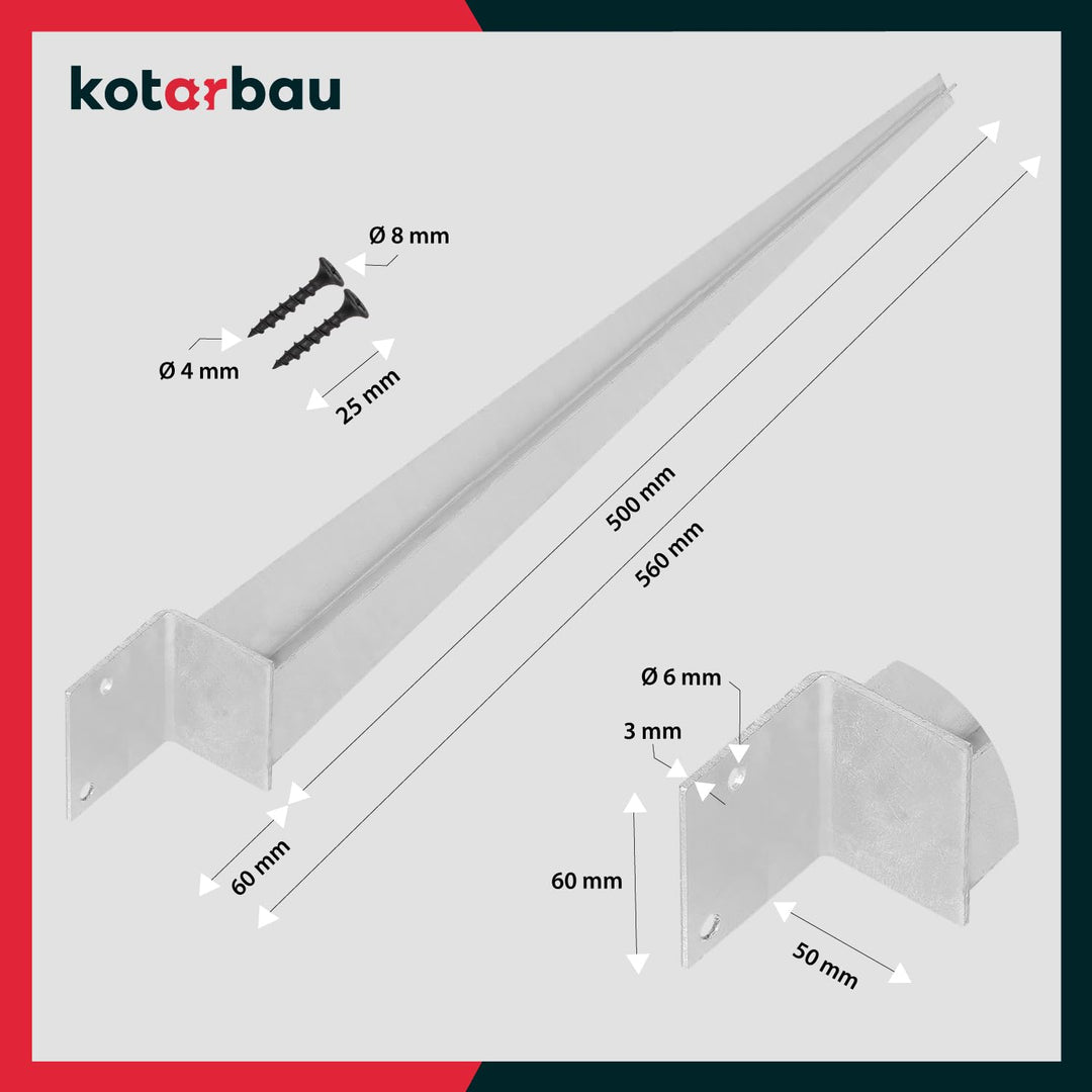 KOTARBAU® 4er Set L Pfostenträger zum Einschlagen - 500 mm - Einschlag Erdanker - 50 x 60 mm - Boden