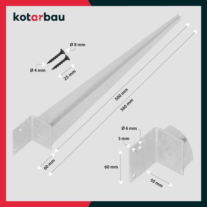 KOTARBAU® 4er Set L Pfostenträger zum Einschlagen - 500 mm - Einschlag Erdanker - 50 x 60 mm - Boden