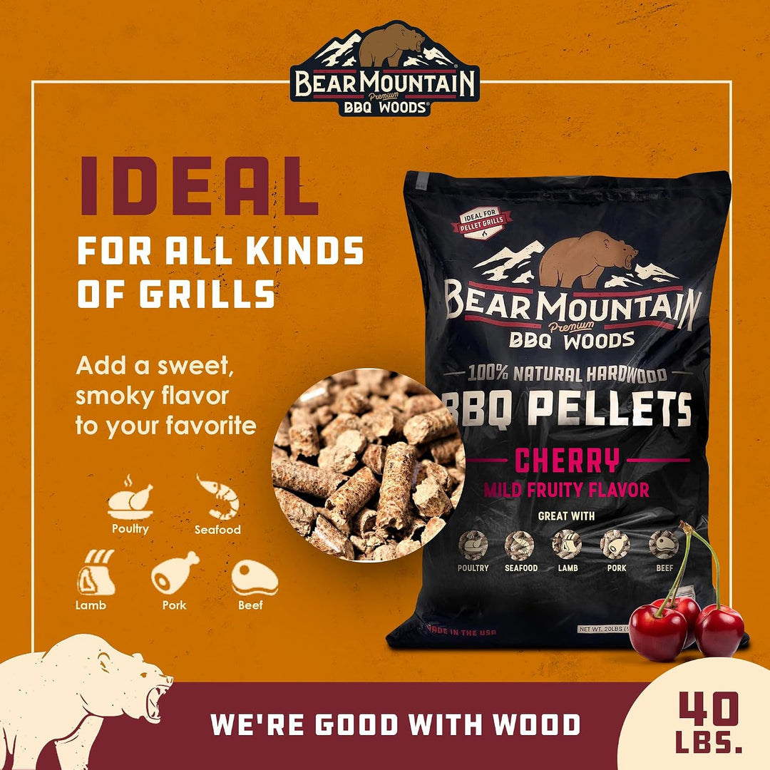 Bear Mountain All Natural Wood Pellets for Smoker, Grill &amp; BBQ, 18.1 kg, Cherry - Premium Hartholz B