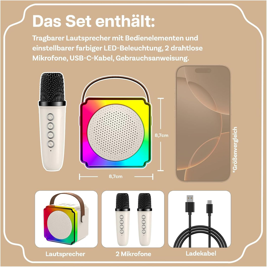 Karaoke Maschine Kinder mit 2 Mikrofon von MMOBIEL – Mini Karaoke Maschine, Tragbare Bluetooth Lauts