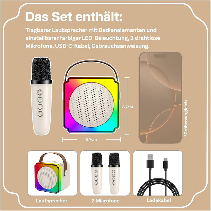 Karaoke Maschine Kinder mit 2 Mikrofon von MMOBIEL – Mini Karaoke Maschine, Tragbare Bluetooth Lauts