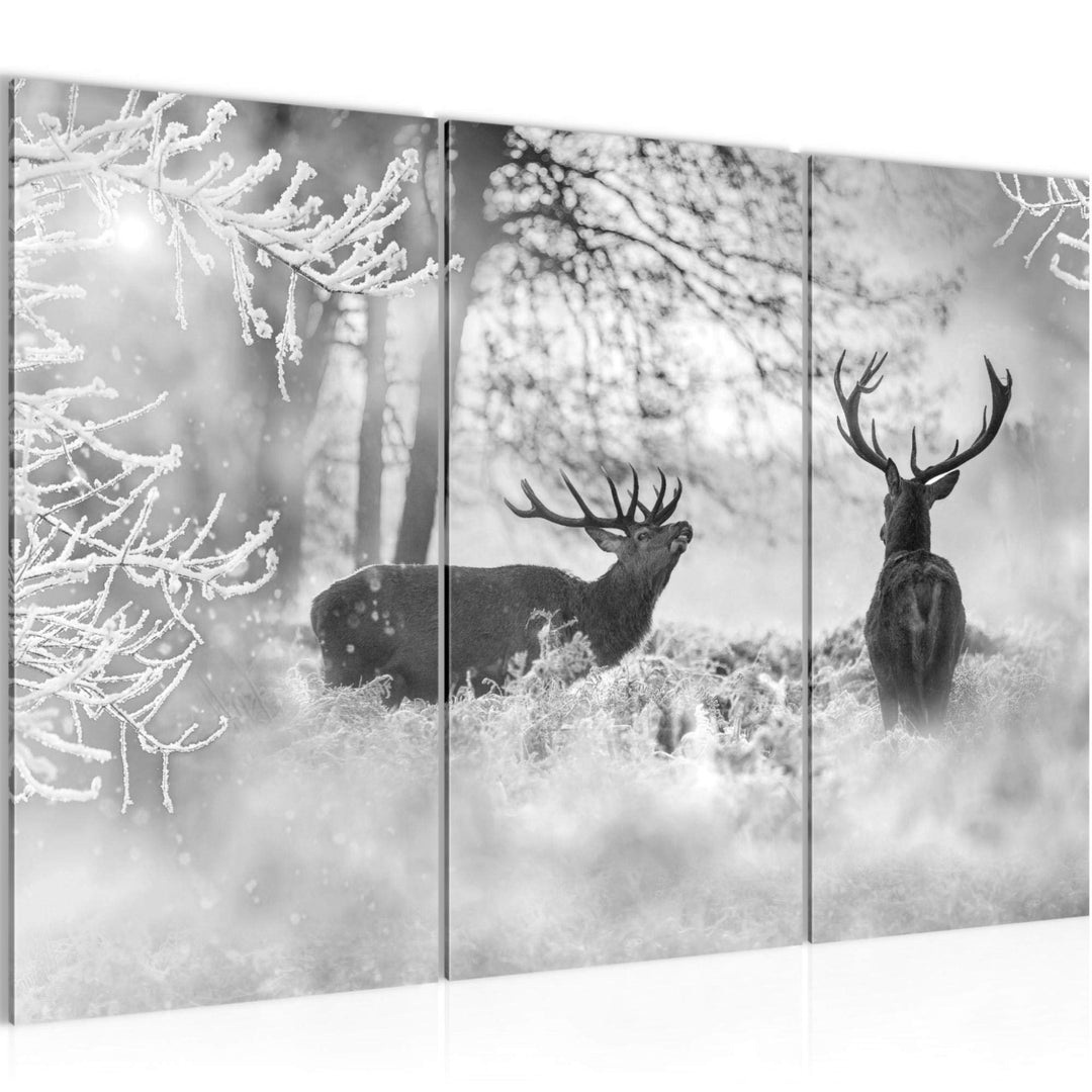 Runa Art Wandbilder Winter Hirsch Bild XXL Wohnzimmer Schlafzimmer Schwarz Weiss Landschaft 120 x 80