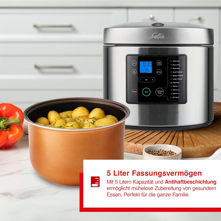 Solis Rice & Potato Cooker 8161 - Kartoffel- und Reiskocher - Dampfgarer mit Timerfunktion - 7 Progr