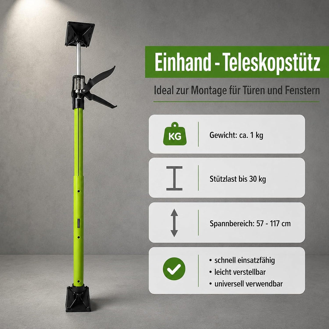3x Montagestütze kurz 57-117 cm Klicksystem Teleskopstütze Einhandstütze Zargenspannerfür Türrahmen,