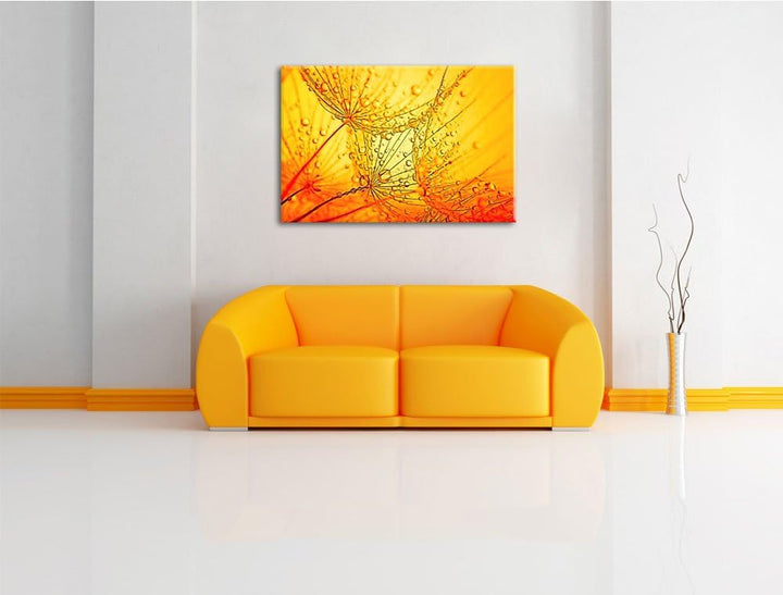 Pusteblumen Schirmflieger mit Tau Deluxe Format: 100x70 cm auf Leinwand, XXL riesige Bilder fertig g