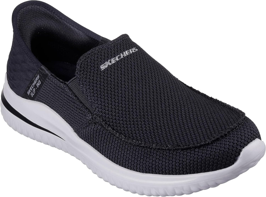Skechers Herren Delson 3.0 Mooney Runde Zehenpartie, Bungee-Schnür-Slipper 39.5 EU Black Knit, 39.5