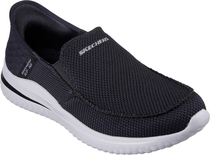 Skechers Herren Delson 3.0 Mooney Runde Zehenpartie, Bungee-Schnür-Slipper 39.5 EU Black Knit, 39.5