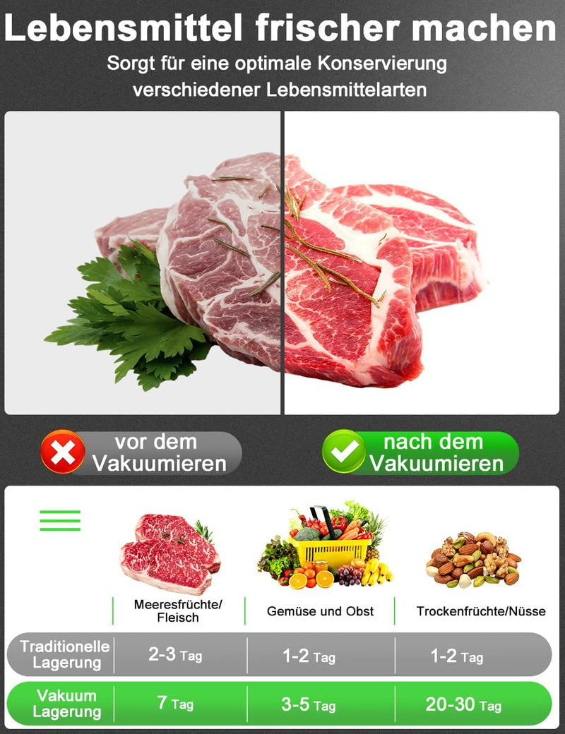 Vakuumiergerät 5 in 1, Vakumierergerät für Lebensmittel, Folienschweissgerät für Trockene Oder Feuch