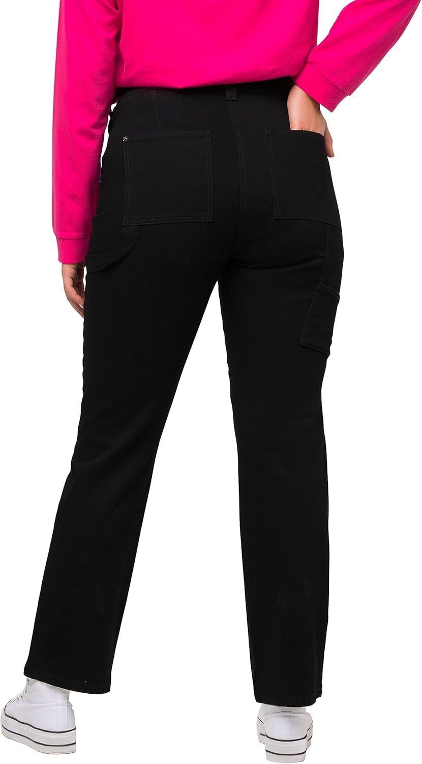 Ulla Popken Damen Utility Mandy, Weites, Gerades Bein, Cargotasche Jeans 92 Schwarz, 92 Schwarz
