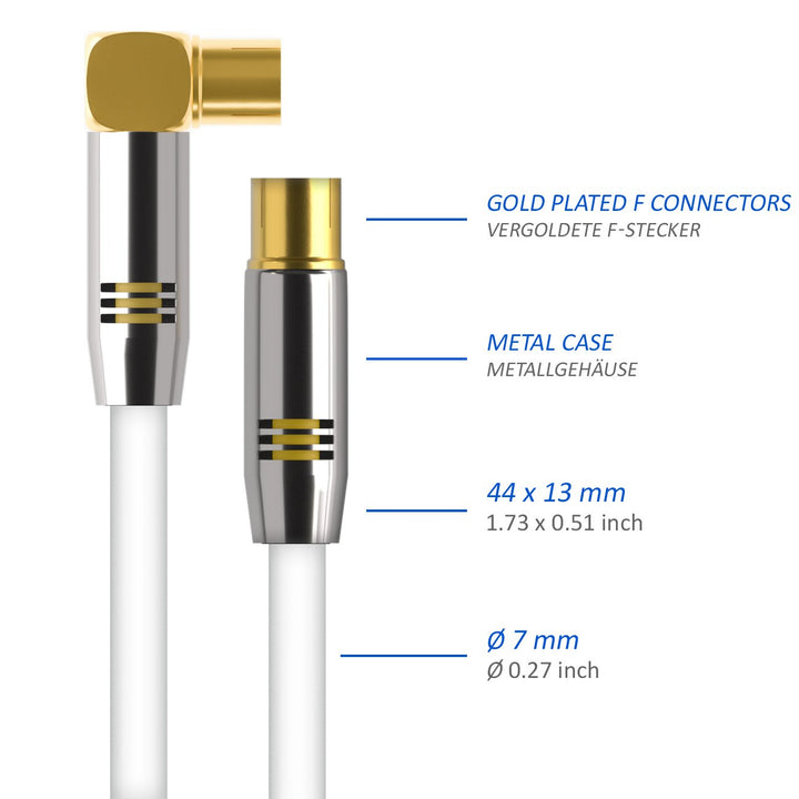 deleyCON 12,5m TV Antennenkabel HDTV Full HD - 1x gewinkelt - Koaxialkabel - TV-Stecker (gerade) zu
