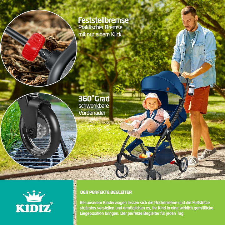 KIDIZ® Kinderwagen Premium Kinderbuggy klappbar Liegebuggy Sportwagen Faltbar 360°Räder 5-Punkt Gurt