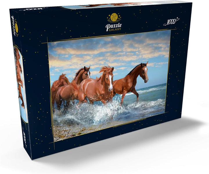 Schöne Pferde Laufen am Strand durch das Meer - Premium 1000 Teile Puzzle - MyPuzzle Sonderkollektio