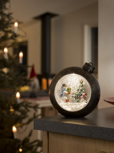 Konstsmide LED Weihnachtskugel Schneemänner, wassergefüllt, 5h Timer, warm weisse Diode, batteriebet