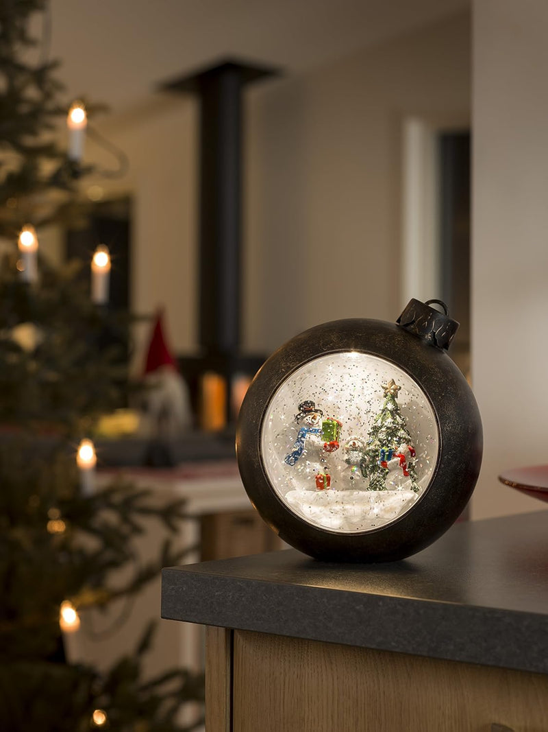 Konstsmide LED Weihnachtskugel Schneemänner, wassergefüllt, 5h Timer, warm weisse Diode, batteriebet