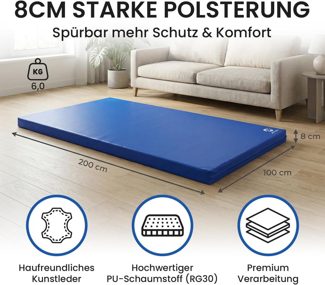 Jeflex - Weichbodenmatte & Turnmatte 200 x 100 x 8 cm MADE IN GERMANY/Gymnastikmatte tragbar/platzsp