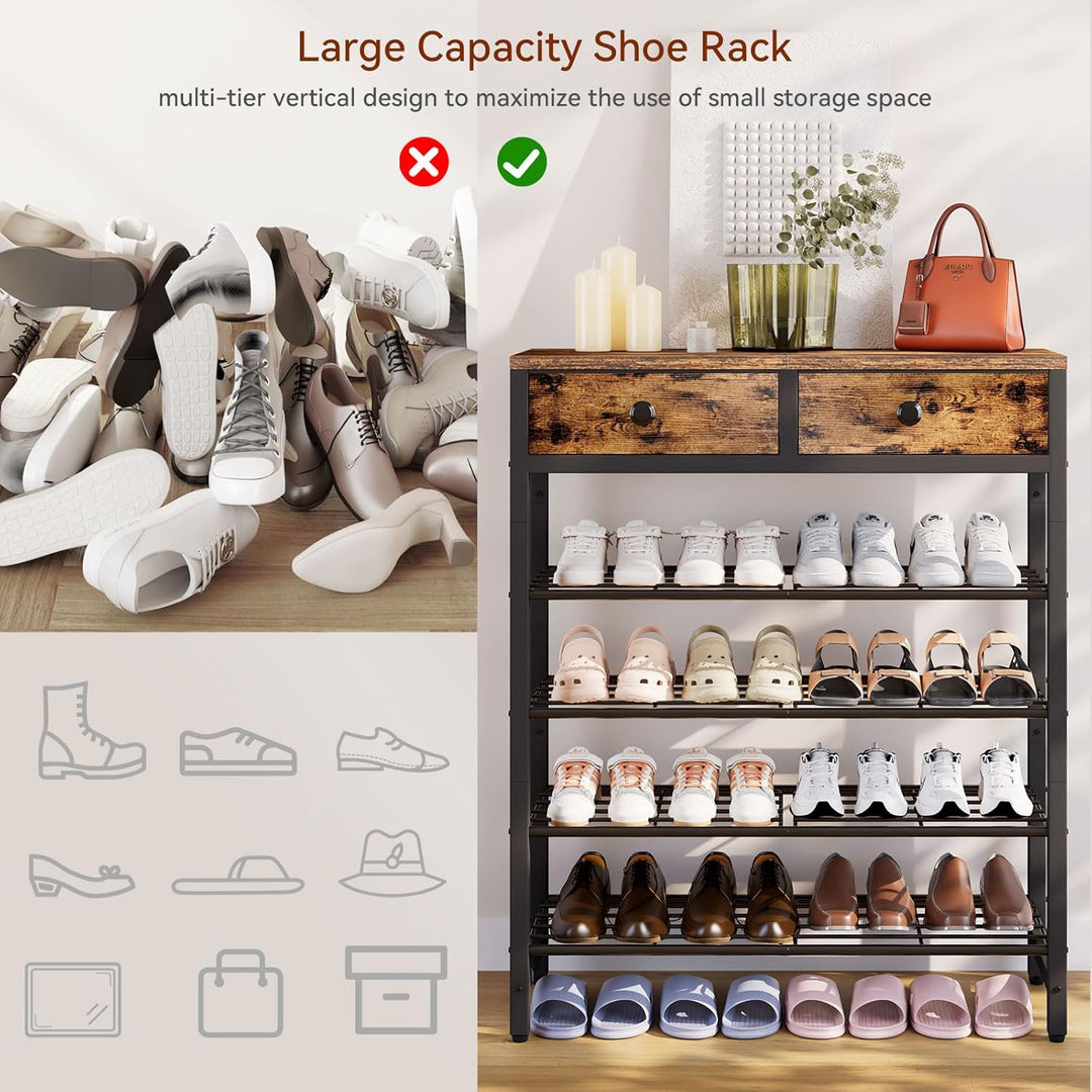 IBUYKE Schuhregal mit 5 Etagen, Grosse Kapazität Schuhregal mit Ablage für 12-16 Paar Schuhe, Modern