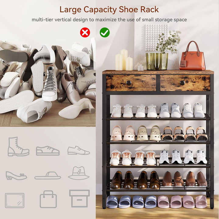 IBUYKE Schuhregal mit 5 Etagen, Grosse Kapazität Schuhregal mit Ablage für 12-16 Paar Schuhe, Modern