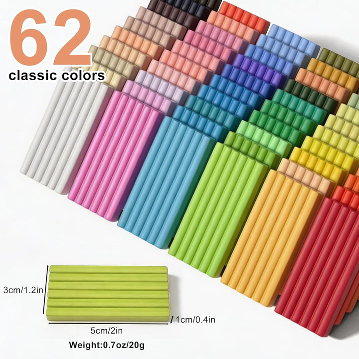 Polymer Clay Set,62 Colours DIY Modelling Clay Oven Baking Clay Kit,20 g/Block Soft Modeling Clay Ki