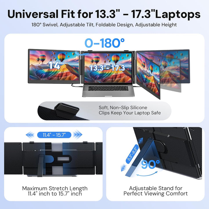 14” Laptop Bildschirm Erweiterung, 3.0 lbs leichter tragbarer Monitor für Laptop, 1080P FHD IPS-Disp