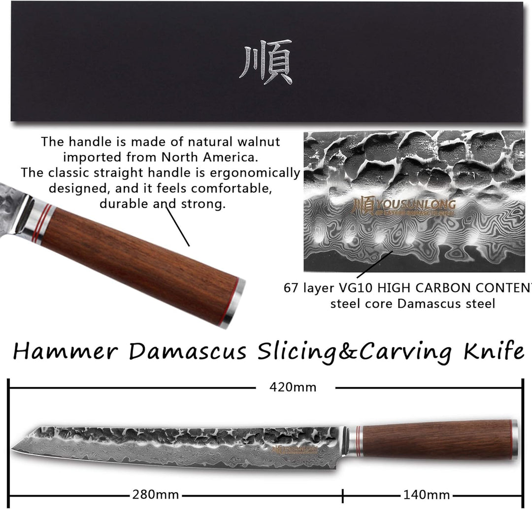 YOUSUNLONG Max Sujihiki Messer 11 Zoll japanisches Pro Carving Messer Damaststahl Ergonomisches Desi