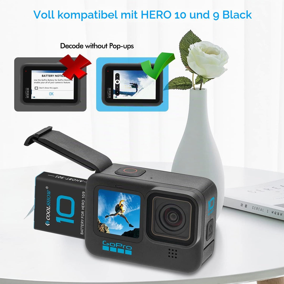 COOLSHOW Hero 12 Akku Hero 11 Akku Hero 10/9 Akku 2 Stück mit Hero 12/11/10/9 Akku Ladegerät Kit 3 S