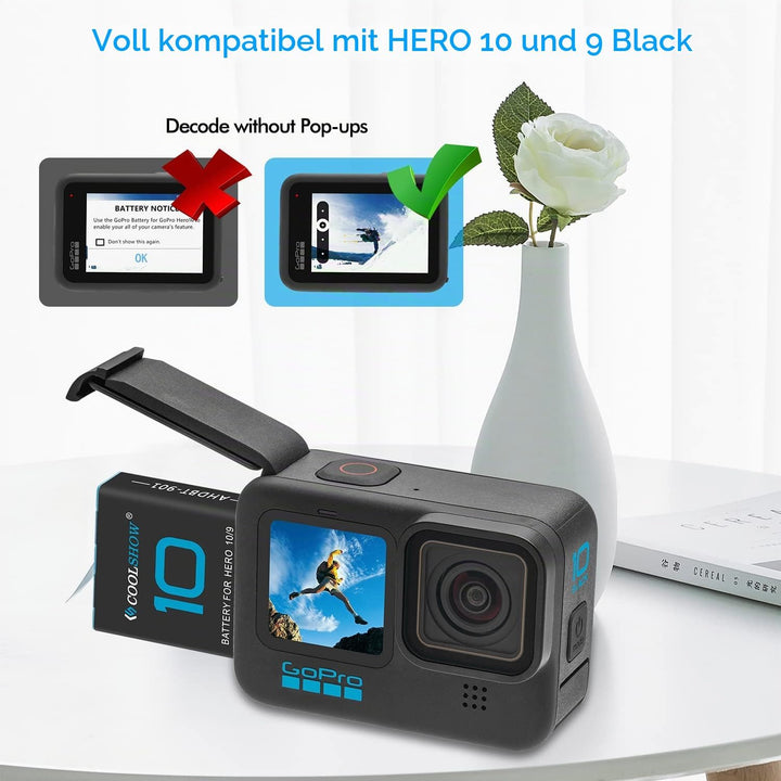 COOLSHOW Hero 12 Akku Hero 11 Akku Hero 10/9 Akku 2 Stück mit Hero 12/11/10/9 Akku Ladegerät Kit 3 S