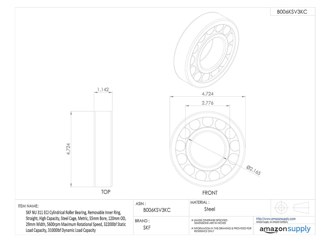 SKF Zylinder-Radialrollenlager, 55 ID, Stahl