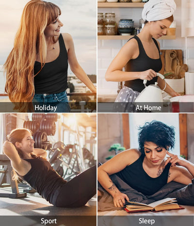 Ymmchy Tank Tops für Damen Unterhemd Stretch Workout Tops 4-er Pack M 4-pack Schwarz/Grau/Dunkelblau