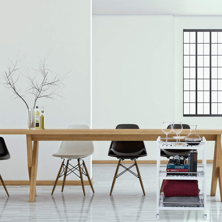 Relaxdays Servierwagen Bambus, 3 Ablagen, 360° drehbare Rollen, Edelstahl-Stangen, Küchenwagen, HBT: