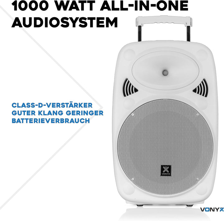 Vonyx Verve46 - Partybox Bluetooth Lautsprecher Gross, 15 Zoll, 1000 Watt, Mobile Akku PA Anlage, Ka