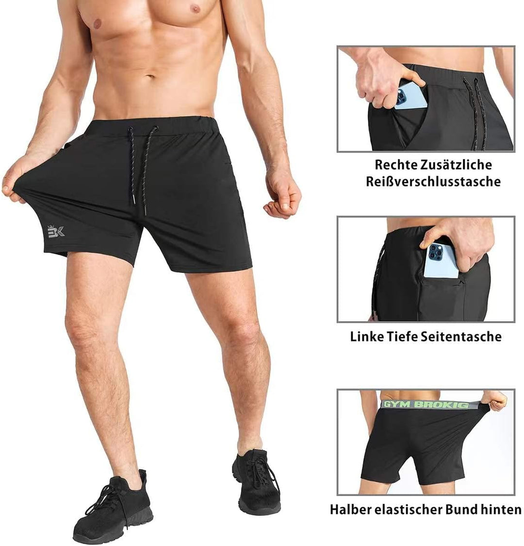 BROKIG Laufhose Herren Kurz Trainingsshorts Running Shorts | Herren Sport Shorts Schnell Trocknend K