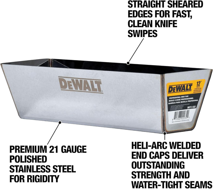 DEWALT 12" Drywall Mud Pan | Stainless Steel | DXTT-2-332 12 Inch, 12 Inch