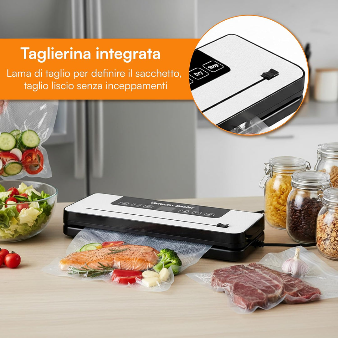Baroni Home Automatische Vakuumiermaschine mit integriertem Schneidegerät, 30 Beutel 20 x 24 cm inkl