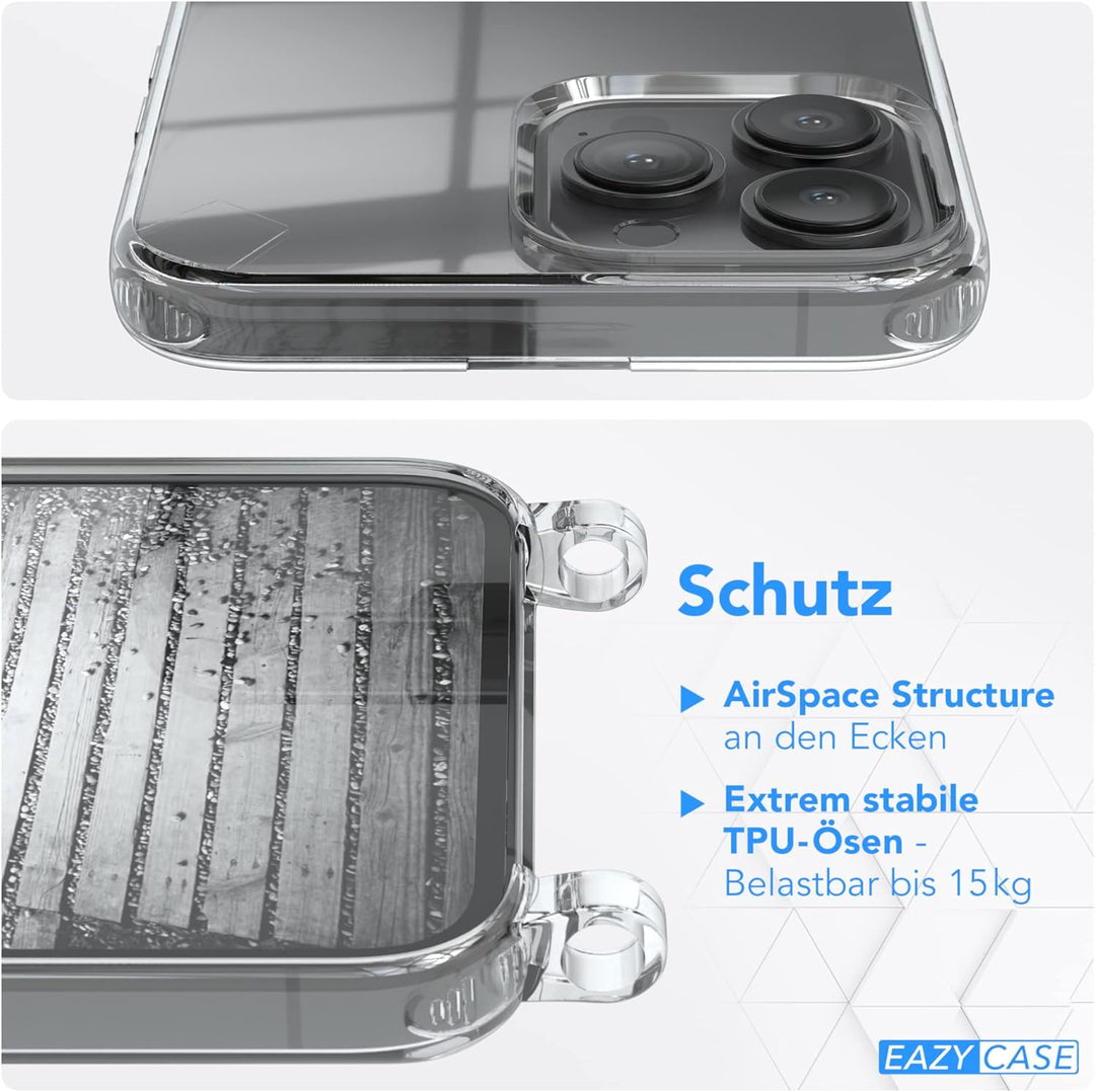 EAZY CASE Handykette kompatibel mit iPhone 13 Pro Max Handyhülle mit Metall Umhängeband und Ersatz K