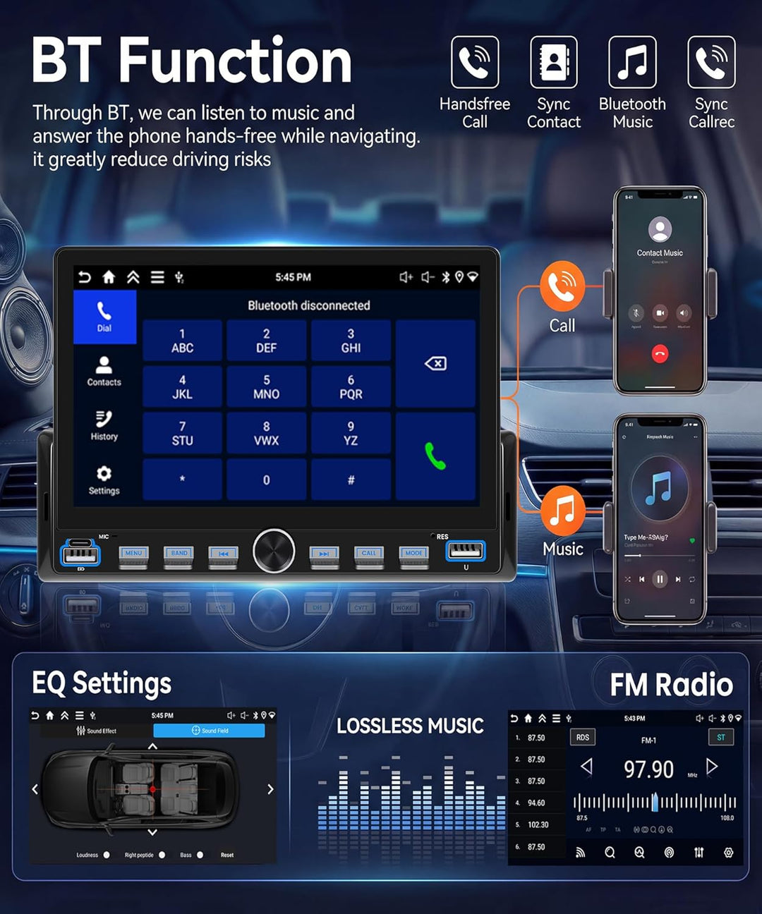Rimoody 4G+64G Android 15 Autoradio 1 Din mit Wireless Carplay Android Auto GPS Navi WiFi, 7 Zoll Kl