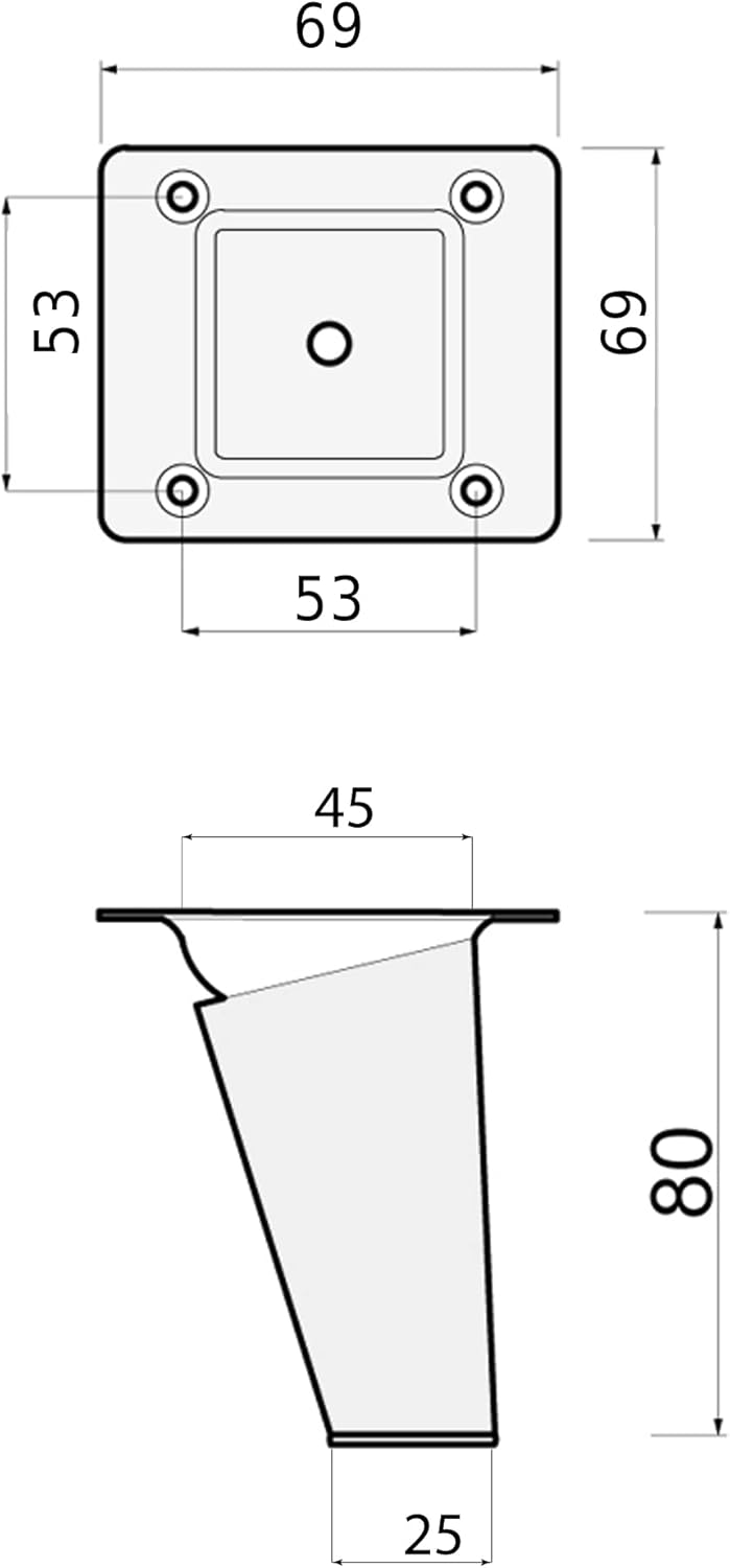 Sossai Möbelfüsse aus Naturholz Buche unbehandelt, Clif Square HMF4, 8 cm hoch, eckig, schräge Ausfü