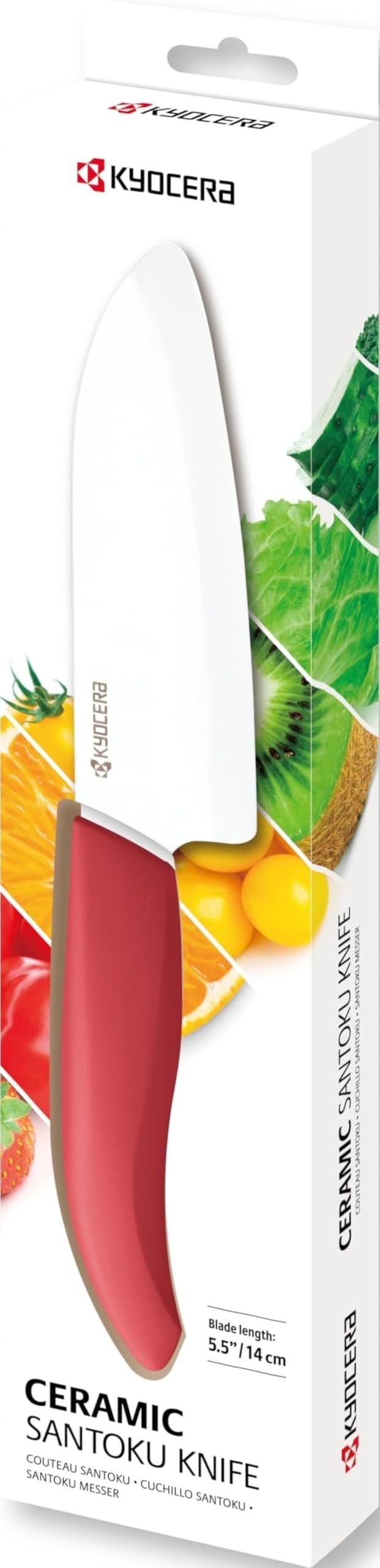 KYOCERA GEN COLOUR Santoku Keramikmesser FK-140WH-RD Santokumesser mit extrem scharfer Keramikklinge