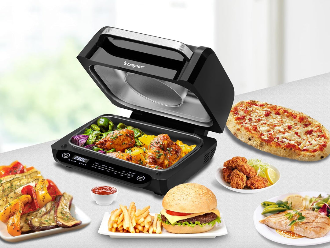 BEPER P101FRI081 Multifunktionsfritteuse, Digitale LED-Fritteuse mit 8 Programmen, Grill mit 4 Kochm