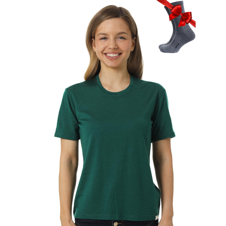 Merino.tech 100% Merino T Shirt Damen - Merinowolle Sport Wandern Thermoshirt Damen + Wandersocken F