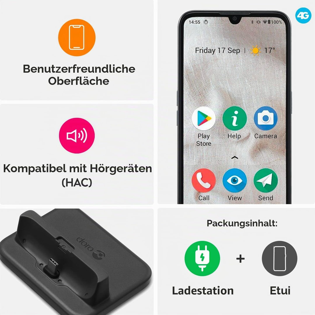 Doro 8100 Plus – 4G entsperrtes Smartphone für Senioren – 13 MP Dreifach-Kamera – wasserfestes Andro