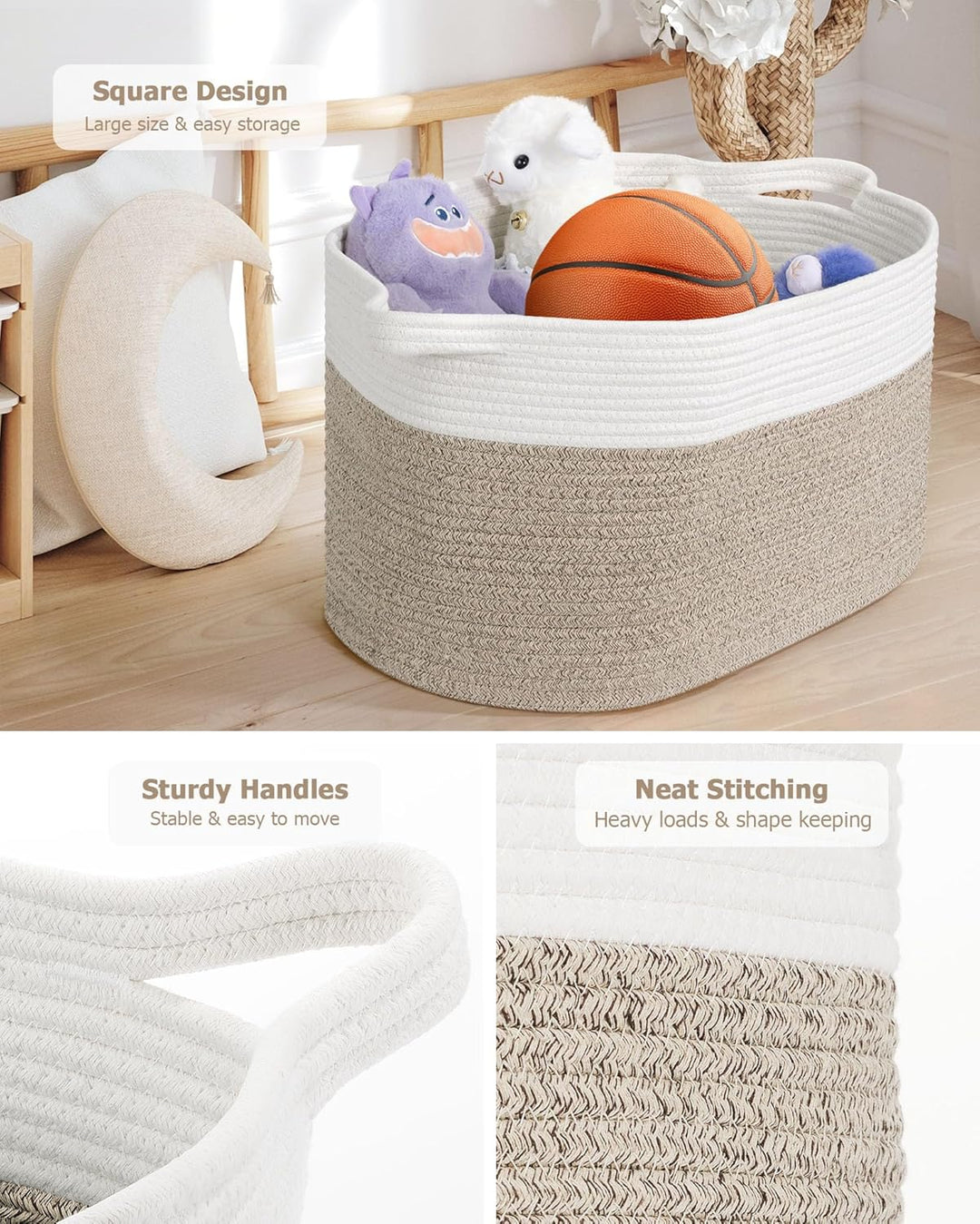 Faltbarer Wäschekorb, Korb Aufbewahrung, 63L Grosse Wäschesammler, Laundry Baskets aus Baumwolle, Ge