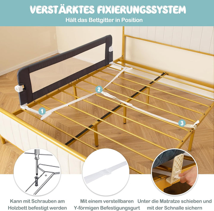 GOPLUS Bettgitter 120/150 cm, Sicherheitsgitter klappbar für Kinderbett, Einzel-, Doppel-, Queensize
