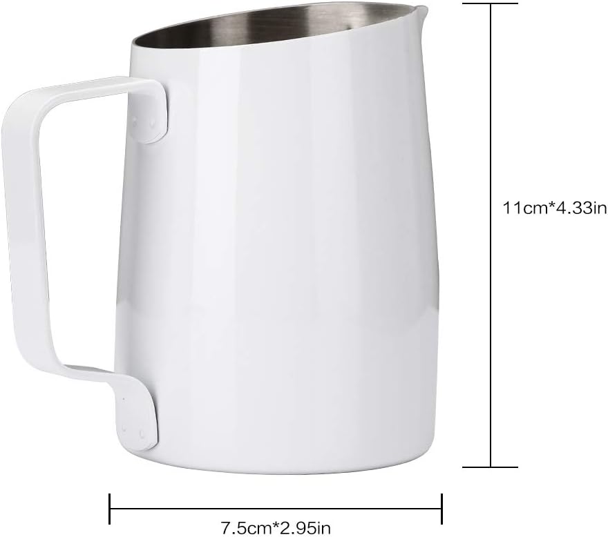 Dianoo Espresso-Milchaufschäumer, Milchkännchen, Edelstahl, für Kaffee-Latte-Kunst, 420 ml weiss, We