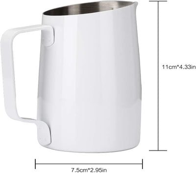Dianoo Espresso-Milchaufschäumer, Milchkännchen, Edelstahl, für Kaffee-Latte-Kunst, 420 ml weiss, We