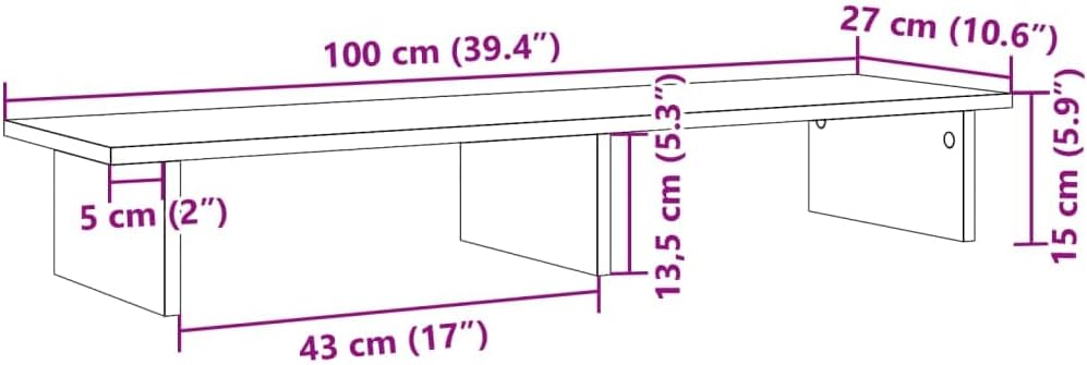 vidaXL Monitorständer Altholz-Optik 100x27x15 cm Holzwerkstoff Altholz 100 x 27 x 15 cm, Altholz 100