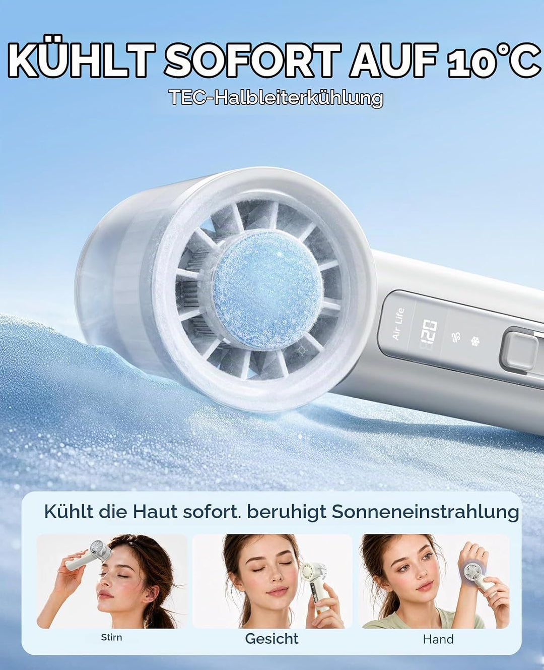 ORICO MiFan Handventilator mit Kühlfunktion, Weiss | 3000mAh Akku, 120 Stufen Turbo, LED-Anzeige, Tr