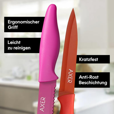 Axer Scharfe Messer Set für Küche - 5-teilig Küchen Messerset Bunt - Sehr Scharfe Küchenmesser Set P