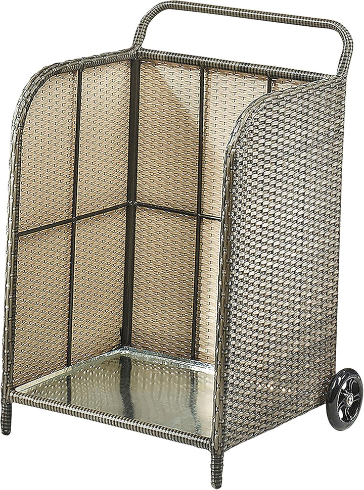 Kobolo Kaminholzwagen Transportwagen aus Polyrattan grau auf Metallrahmen 79 cm